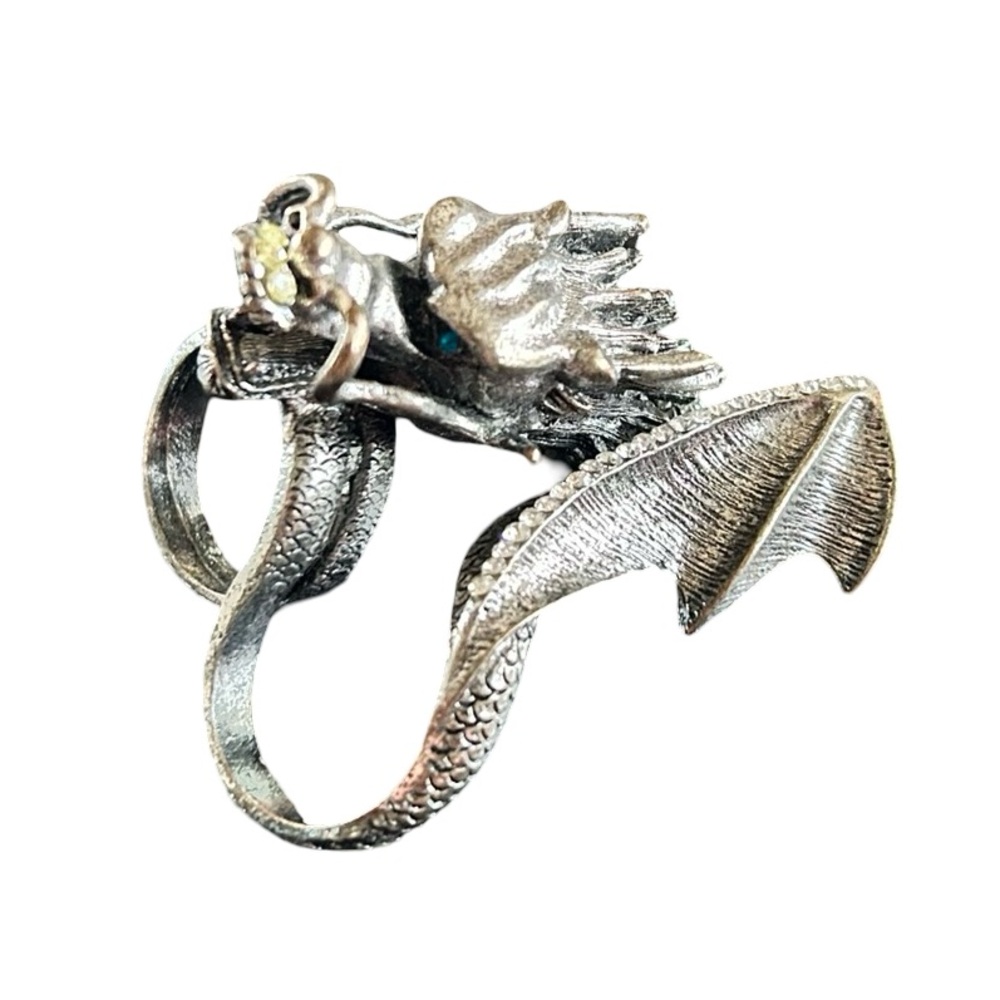Gothic Double Finger Dragon Statement Ring Silver… - image 3